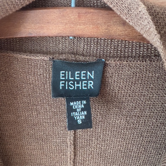 Eileen Fisher Italian Yarn Wool Brown Open Front Cardigan Sweater Size S Minimal - Picture 3 of 6